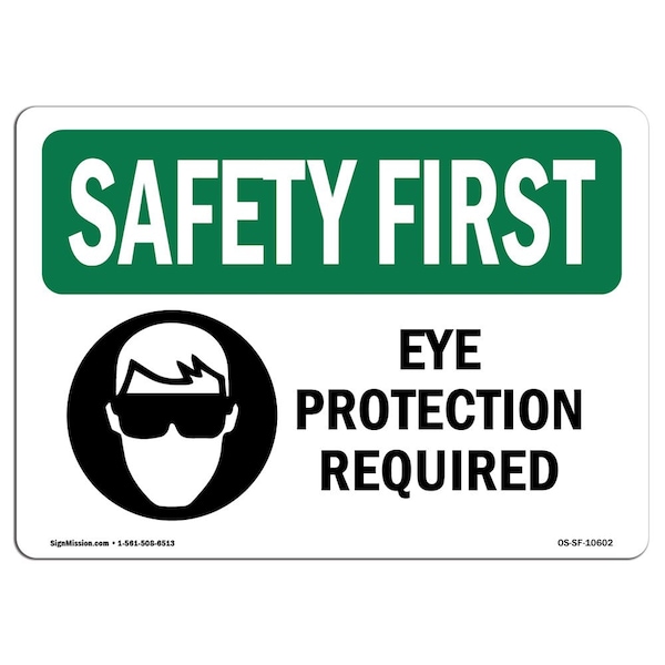 OSHA, Eye Protection Required W/ Symbol, 5in X 3.5in Decal, 10PK, OS-SF-D-35-L-10602-10PK